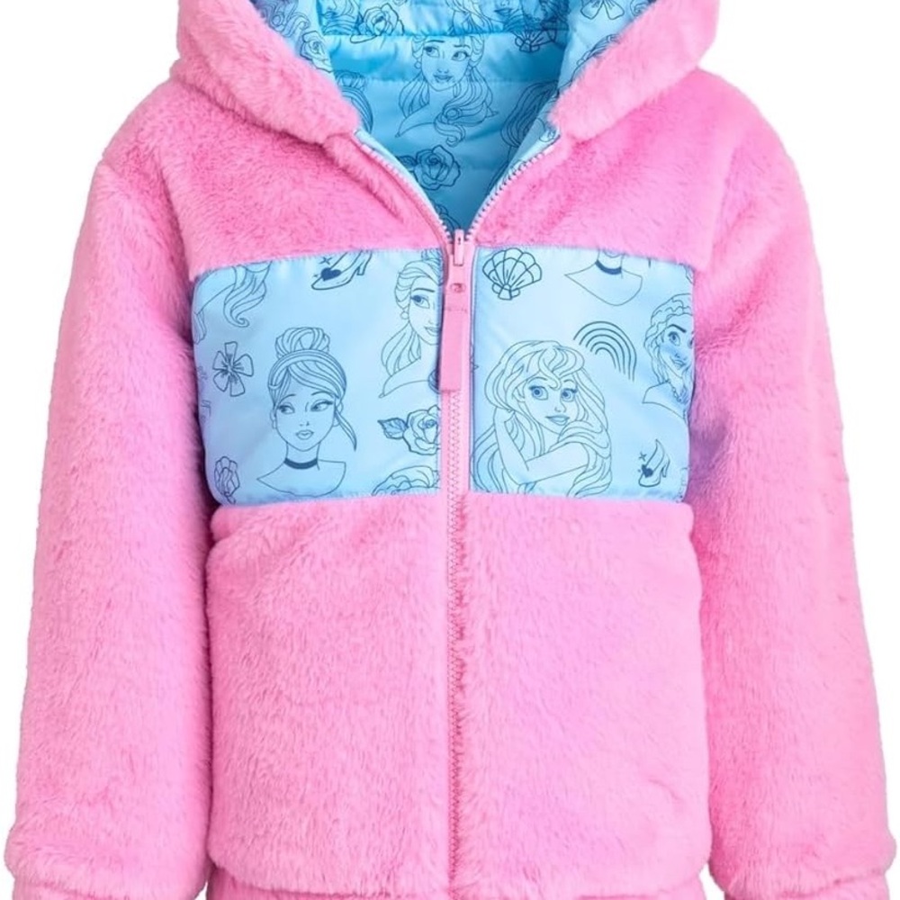 ❤️Disney Girls Puffer/Faux Fur Hooded Reversible Jacket Size 4 (NWT) - Picture 5 of 16